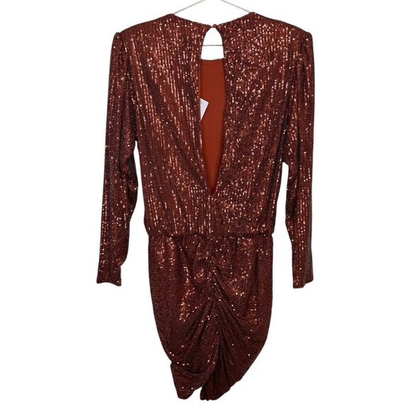 NEW Retrofete Flynn Long Sleeve Sequin Mini Dress Bronze Copper Size Large - Picture 4 of 8